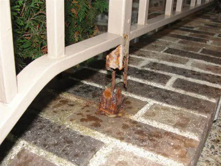 Exterior: rusted guardrails